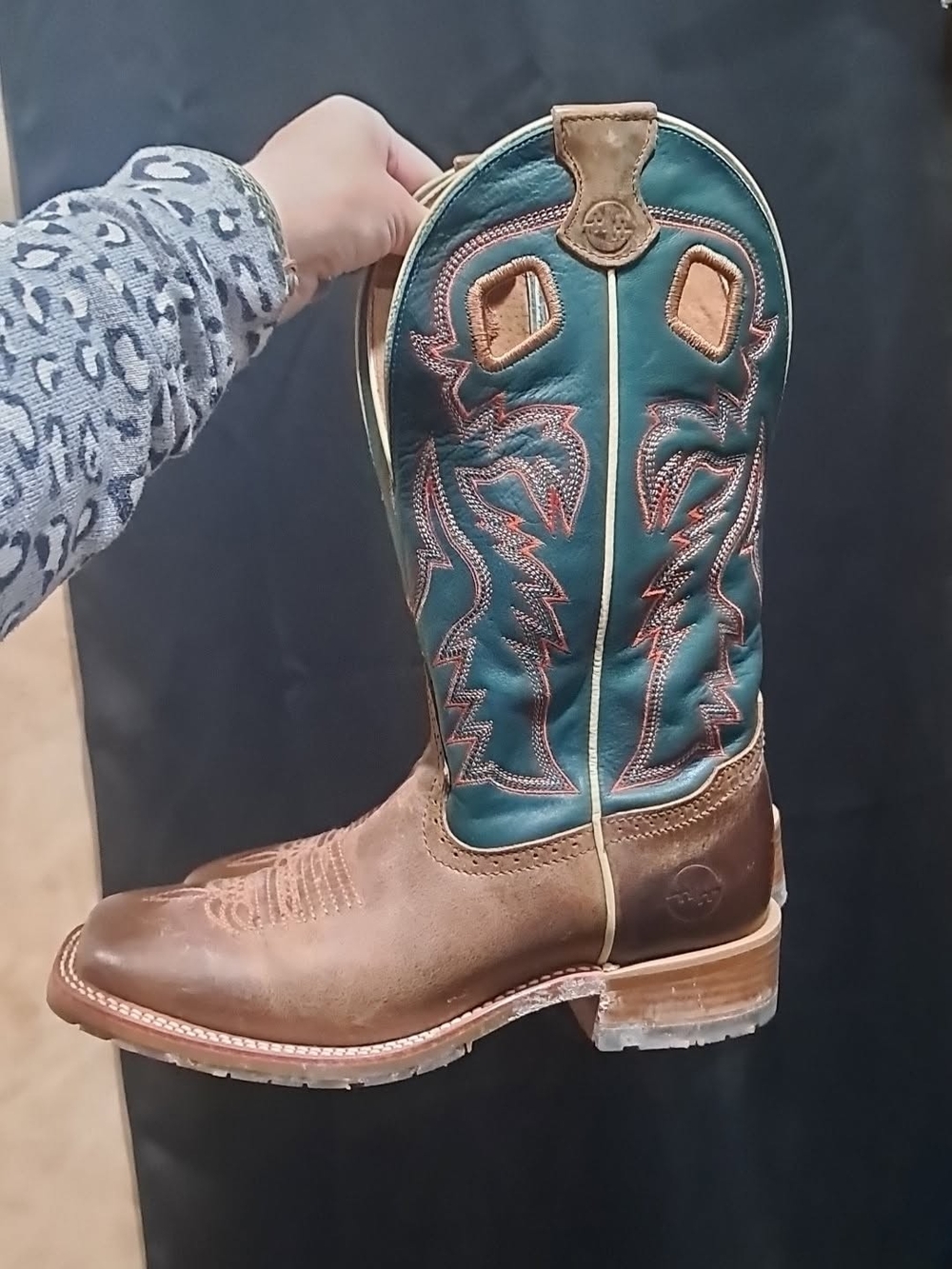 Double H Men's Teal and Brown Western Pull-On Cowboy Boot